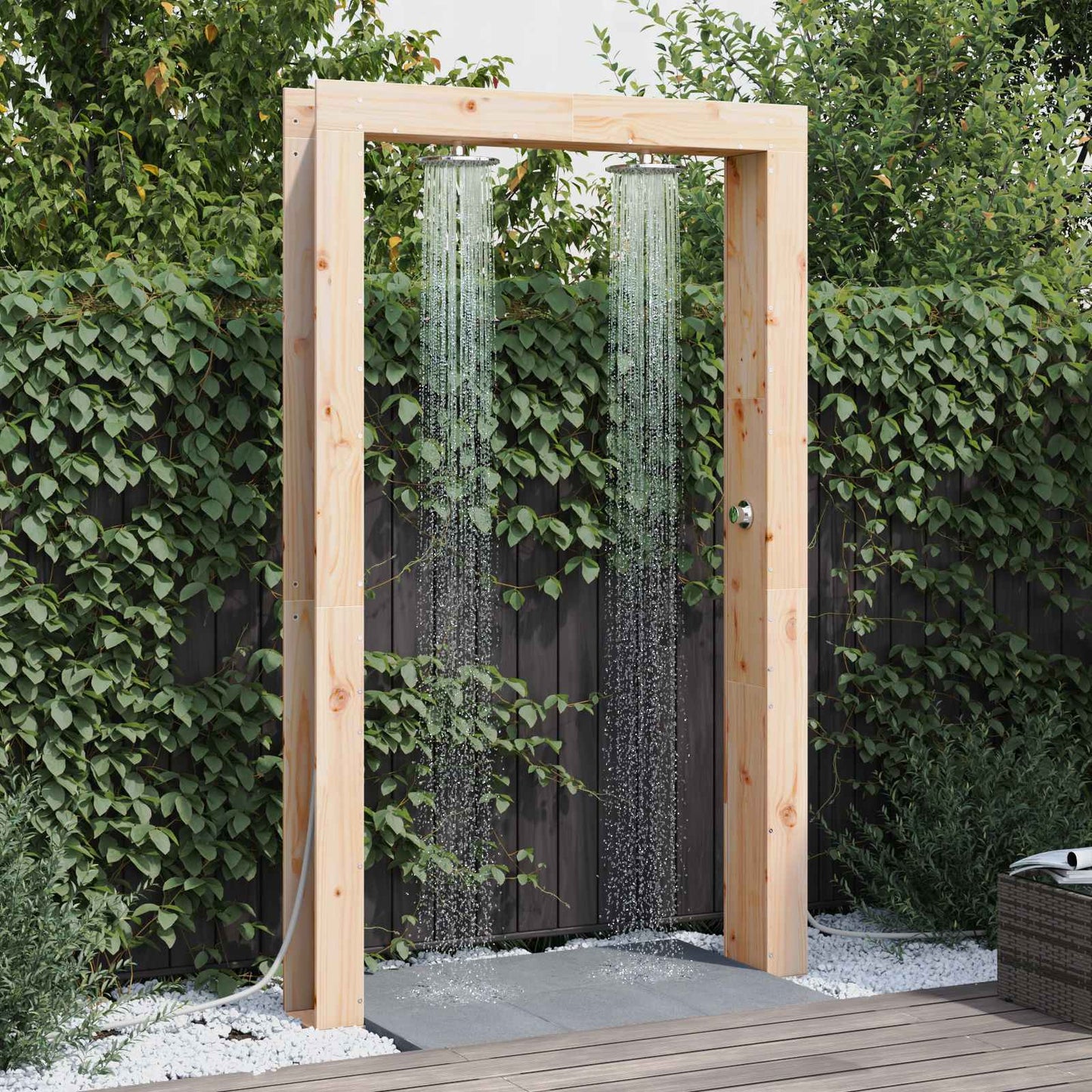 vidaXL Outdoor Shower 226 cm Solid Pine Wood and Stainless Steel 1