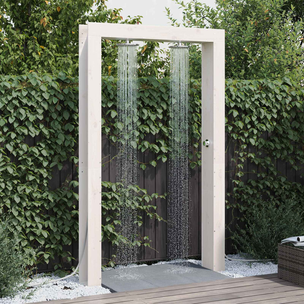 vidaXL Outdoor Shower 226 cm Solid Pine Wood and Stainless Steel White 1