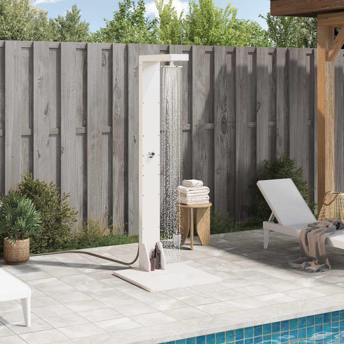 vidaXL Outdoor Shower 210 cm Solid Pine Wood and Stainless Steel White 1