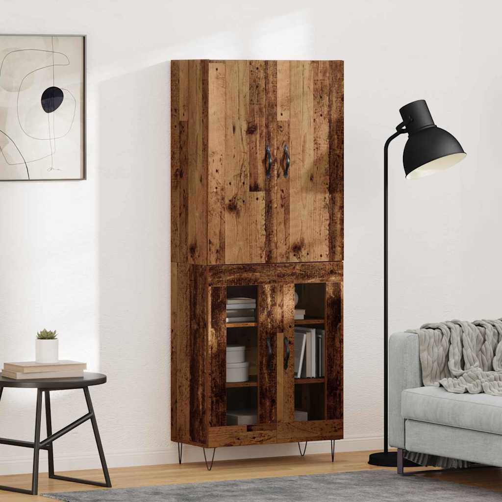 Highboard 69.5x34x180 cm Engineered Wood 2 Glass Doors Old wood