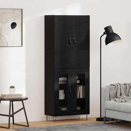 Highboard 69.5x34x180 cm Engineered Wood 2 Glass Doors Black oak