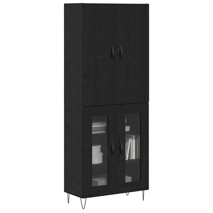 Highboard 69.5x34x180 cm Engineered Wood 2 Glass Doors Black oak