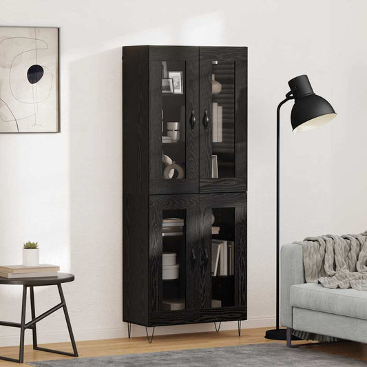 Highboard 69.5x34x180 cm Engineered Wood 2 Glass Doors Black oak