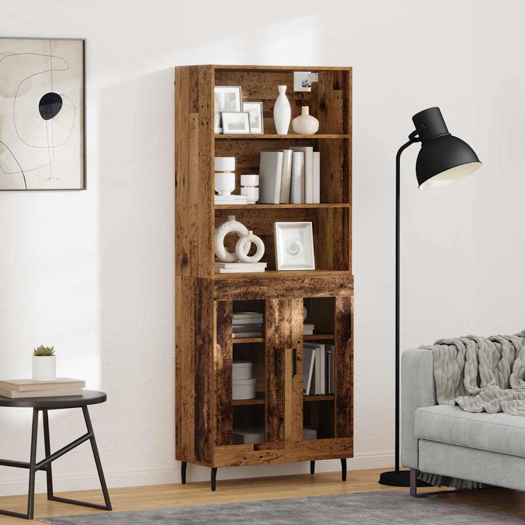 Highboard 69.5x34x180 cm Engineered Wood 2 Glass Doors Old wood