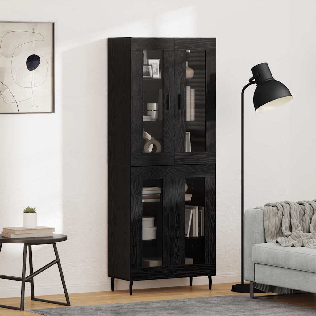 Highboard 69.5x34x180 cm Engineered Wood 2 Glass Doors Black oak