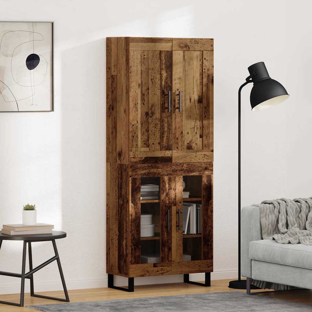 Highboard 69.5x34x180 cm Engineered Wood 2 Glass Doors Old wood