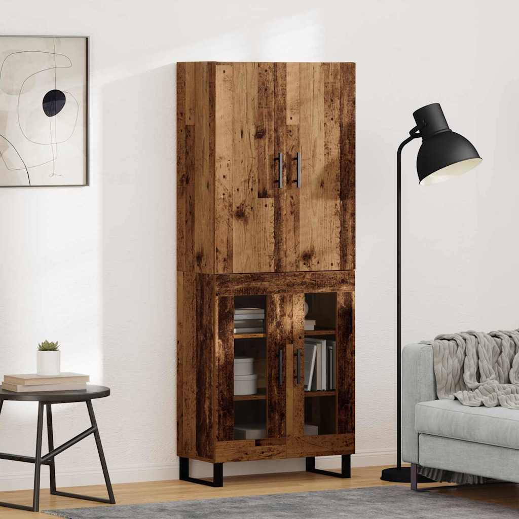 Highboard 69.5x34x180 cm Engineered Wood 2 Glass Doors Old wood