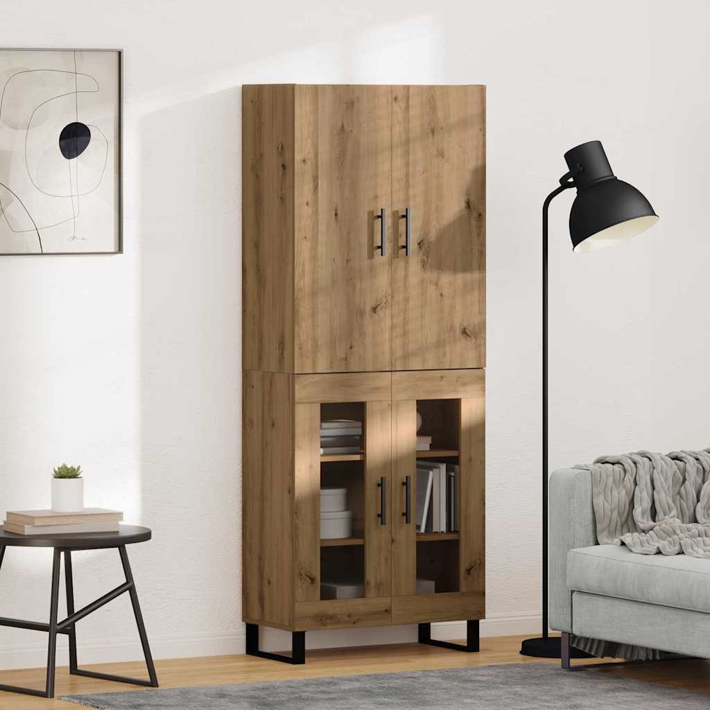 Highboard 69.5x34x180 cm Engineered Wood 2 Glass Doors Artisan oak