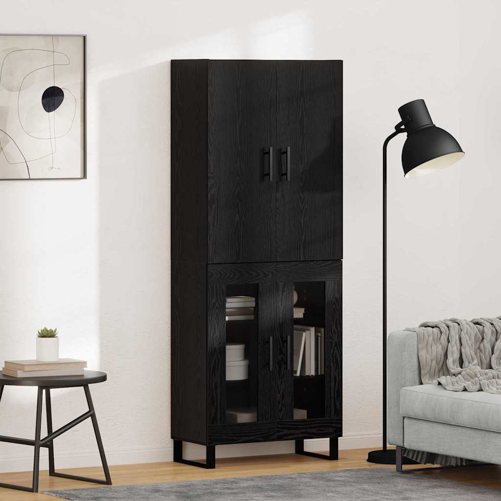 Highboard 69.5x34x180 cm Engineered Wood 2 Glass Doors Black oak