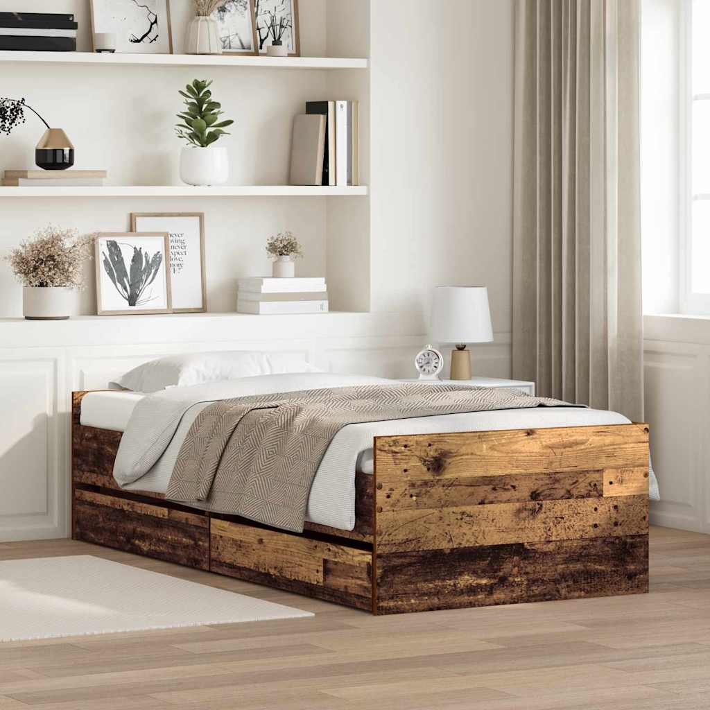 Bed Frame with Drawers without Mattress 100x200 cm Old wood