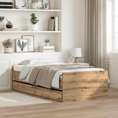 Bed Frame with Drawers without Mattress Length 190 cm Artisan oak 90 cm