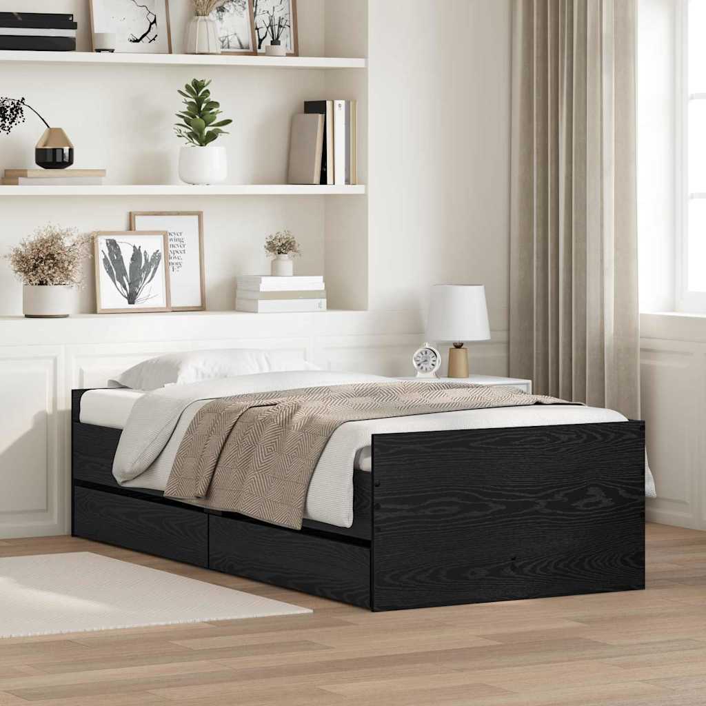 Bed Frame with Drawers without Mattress Length 190 cm Black oak 90 cm