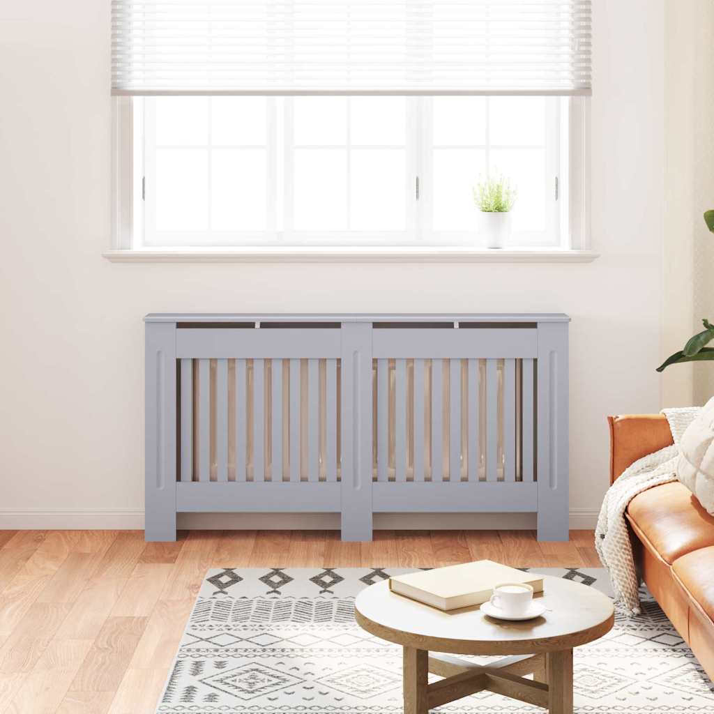 vidaXL Radiator Cover 2 pcs Grey 152 x 19 x 81.5 cm Engineered Wood 3