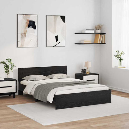Bed Frame with Headboard and LED 120x190 cm Black oak