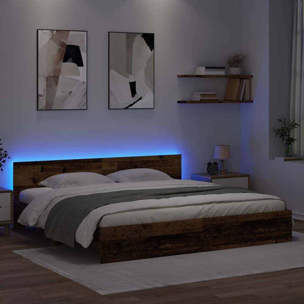 vidaXL Bed Frame with Headboard Old Wood 180 x 200 cm Engineered Wood 4