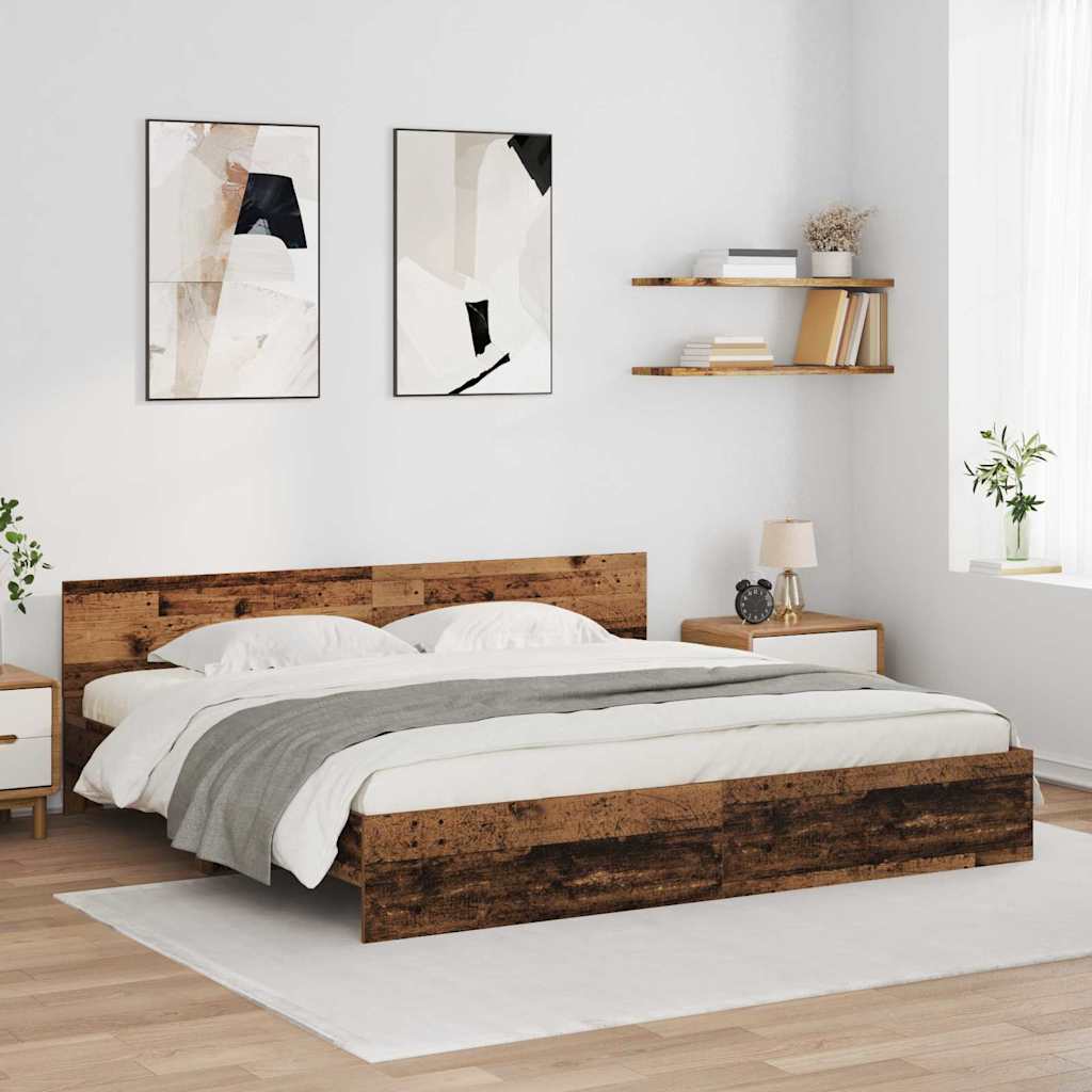 vidaXL Bed Frame with Headboard Old Wood 180 x 200 cm Engineered Wood 1