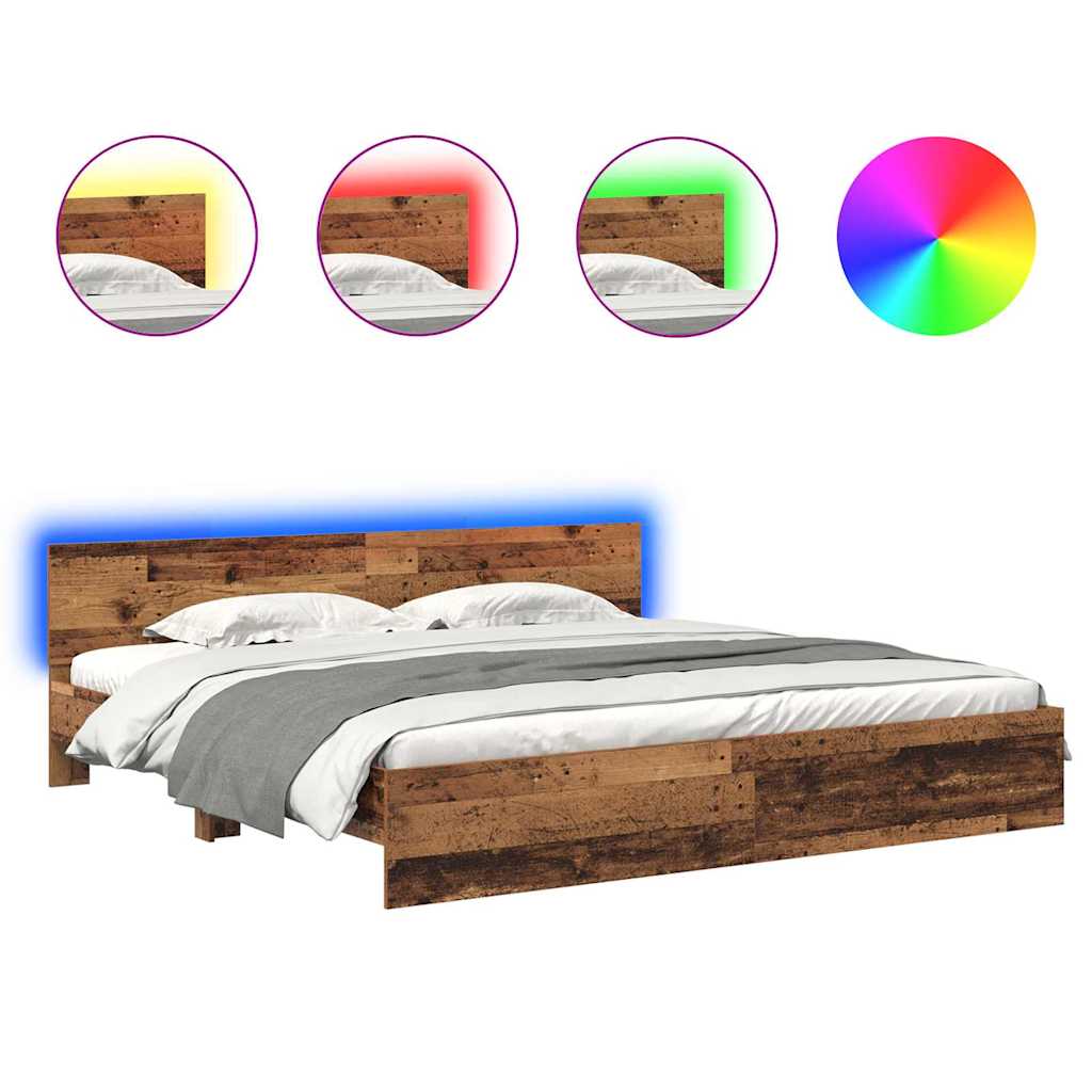 vidaXL Bed Frame with Headboard Old Wood 180 x 200 cm Engineered Wood 2