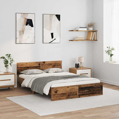 Bed Frame with Headboard and LED 140x200 cm Old wood