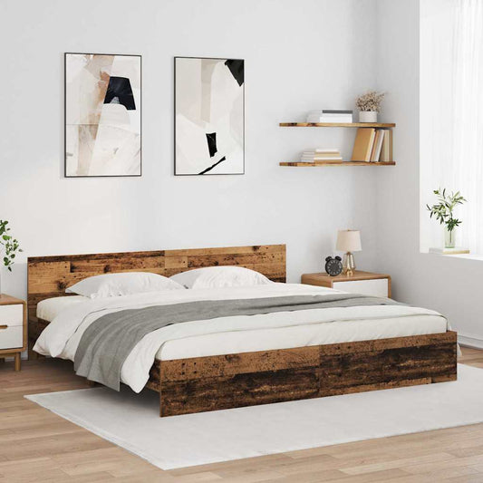 vidaXL Bed Frame with Headboard Old Wood 200 x 200 cm Engineered Wood 1