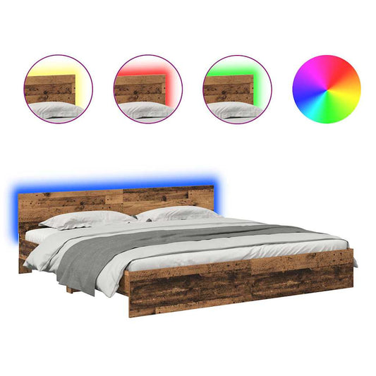 vidaXL Bed Frame with Headboard Old Wood 200 x 200 cm Engineered Wood 2