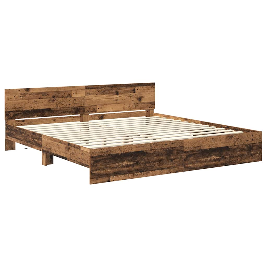 vidaXL Bed Frame with Headboard Old Wood 200 x 200 cm Engineered Wood 5