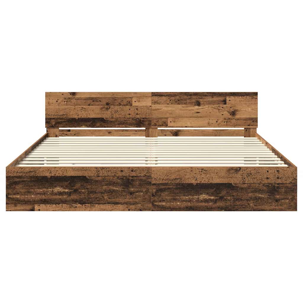 vidaXL Bed Frame with Headboard Old Wood 200 x 200 cm Engineered Wood 6