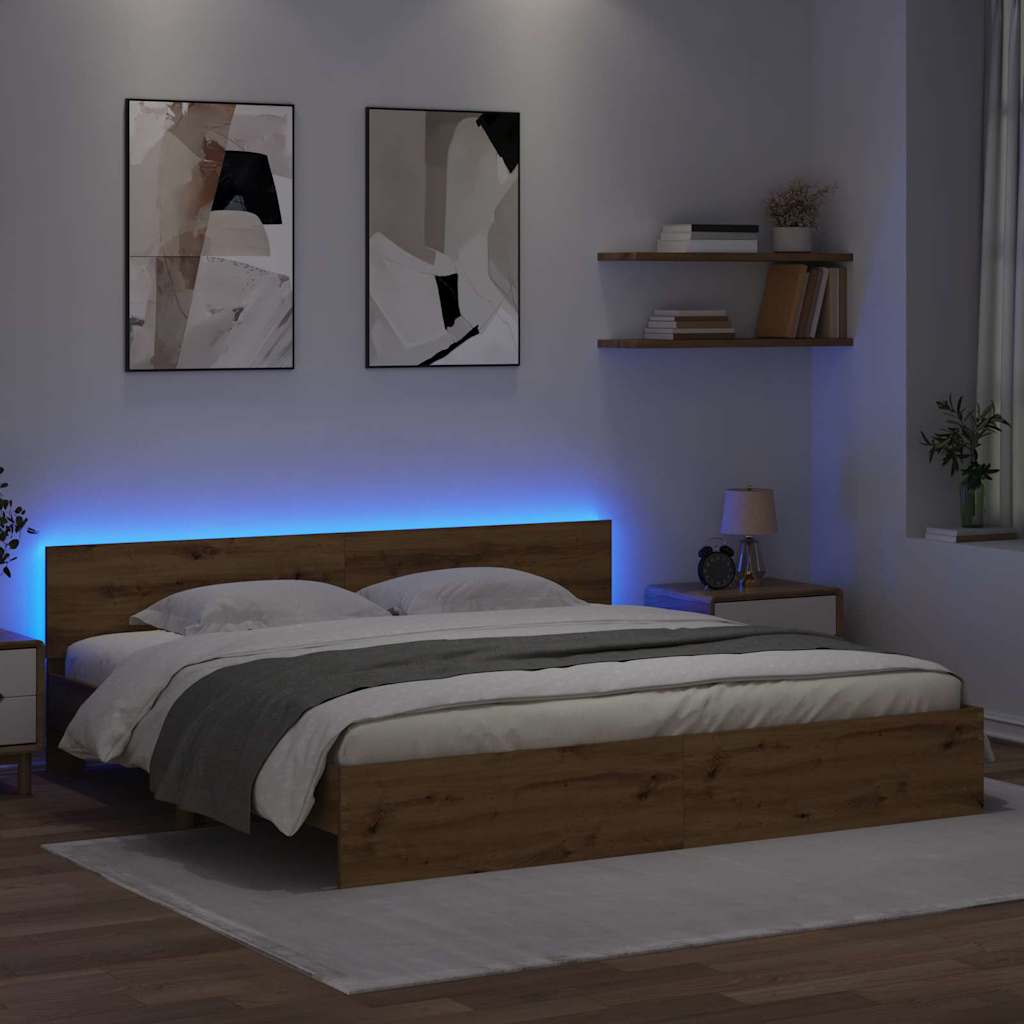 vidaXL Bed Frame Artisan Oak 200 x 200 cm Engineered Wood 4