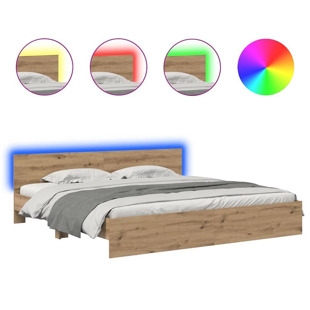 vidaXL Bed Frame Artisan Oak 200 x 200 cm Engineered Wood 2