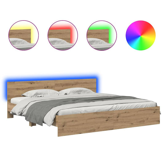 vidaXL Bed Frame Artisan Oak 200 x 200 cm Engineered Wood 2