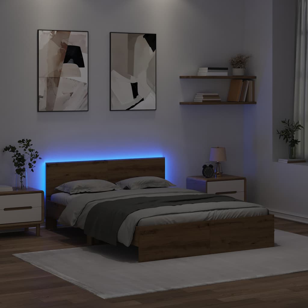 vidaXL Bed Frame Artisan Oak 160 x 200 cm Engineered Wood 4