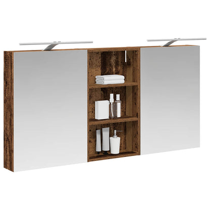 Bathroom Cabinet Set 3 pcs 140 x 14.5 x 70 cm with LED Depth 14.5 cm Width 140 cm Old wood