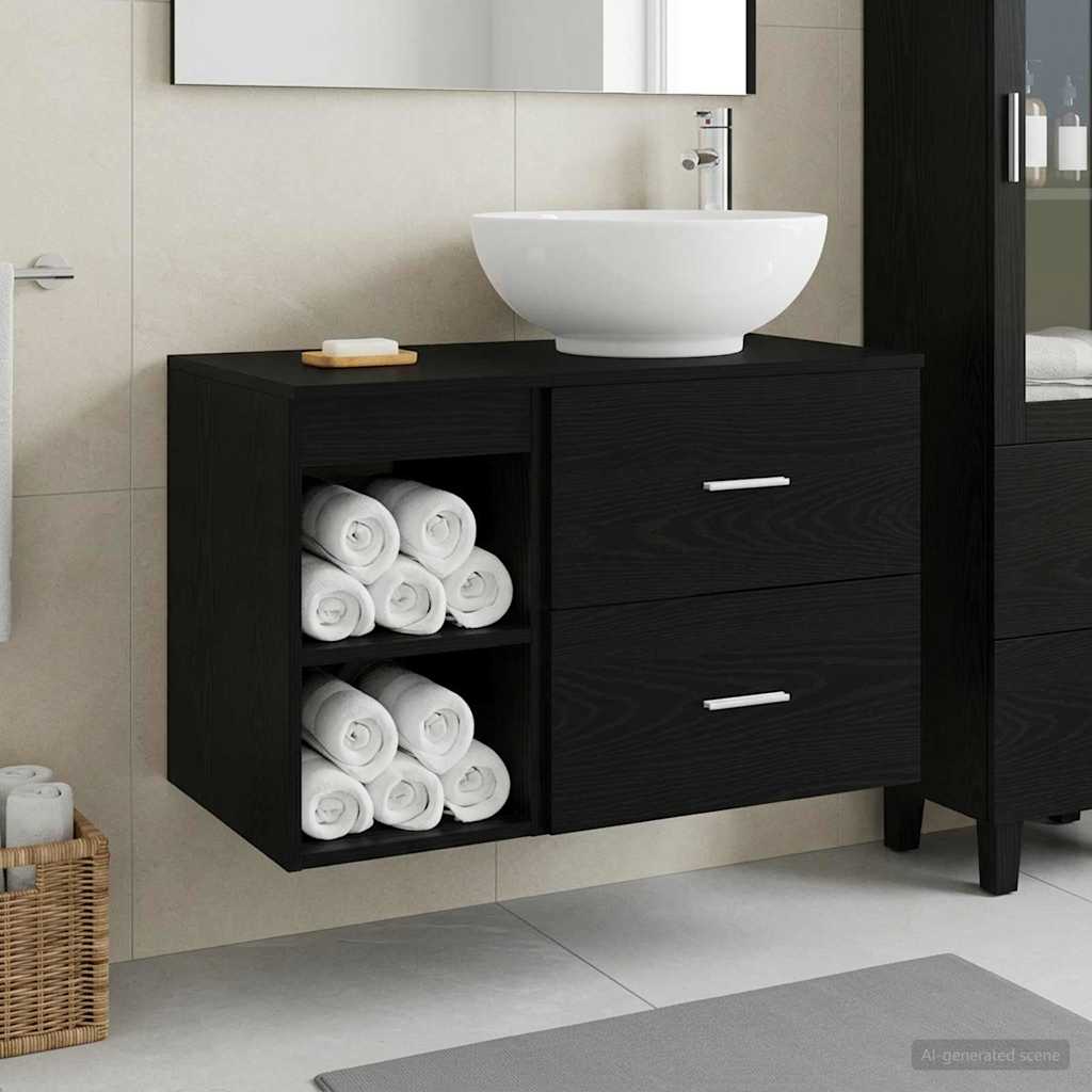 vidaXL Bathroom Furniture Set 2 pcs Black Oak Engineered Wood 1