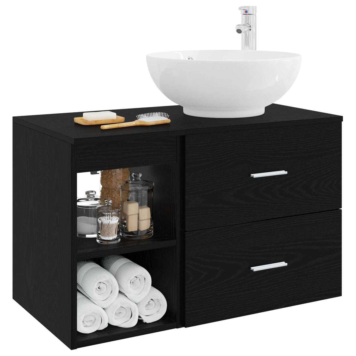 vidaXL Bathroom Furniture Set 2 pcs Black Oak Engineered Wood 3