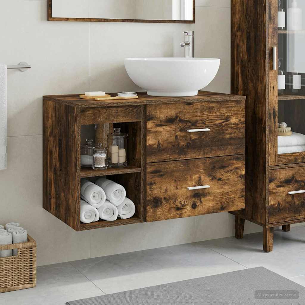 Bathroom Cabinet Set 2 pcs 79.5 x 44.5 x 80 cm Smoked oak