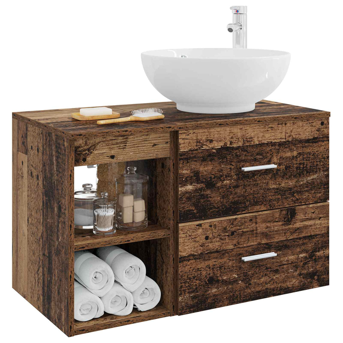 vidaXL Bathroom Furniture Set 2 pcs Old Wood Engineered Wood 3