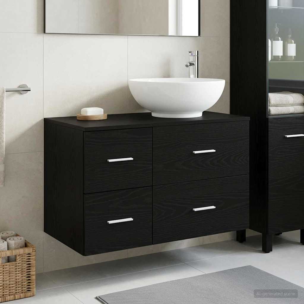 vidaXL Bathroom Furniture Set 2 pcs Black Oak Engineered Wood 1