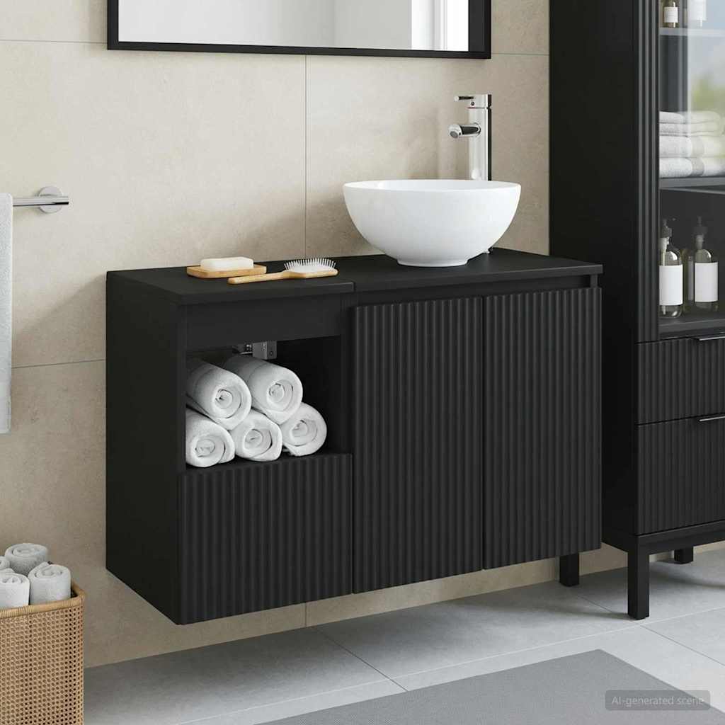 vidaXL Bathroom Furniture Set 2 pcs Black Engineered Wood 1