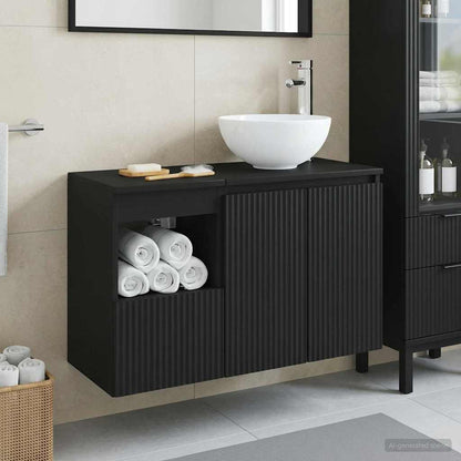 vidaXL Bathroom Furniture Set 2 pcs Black Engineered Wood 1