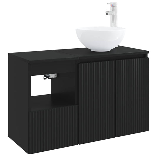 vidaXL Bathroom Furniture Set 2 pcs Black Engineered Wood 2