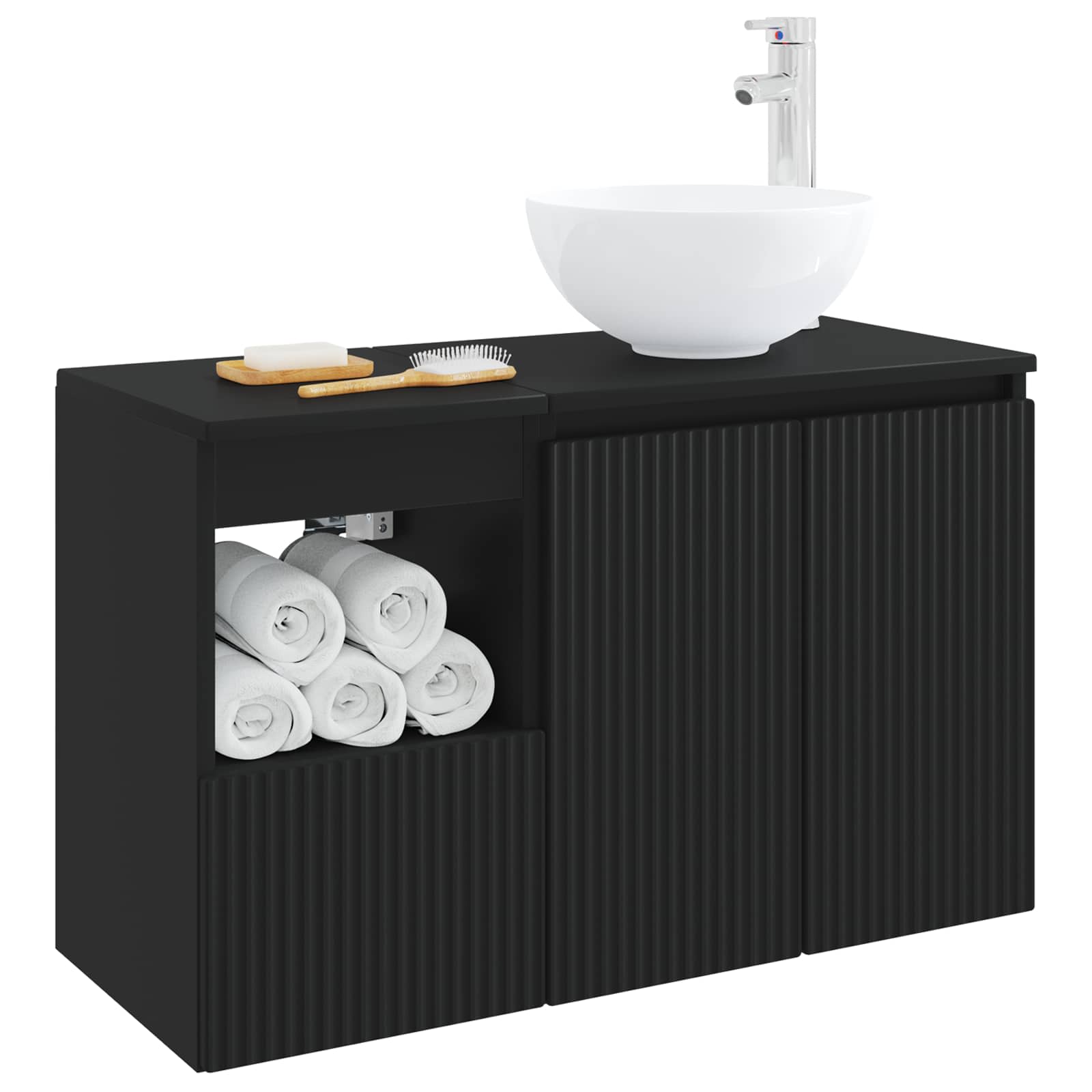 vidaXL Bathroom Furniture Set 2 pcs Black Engineered Wood 3
