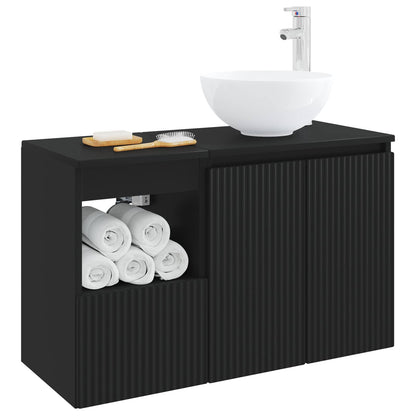 vidaXL Bathroom Furniture Set 2 pcs Black Engineered Wood 3