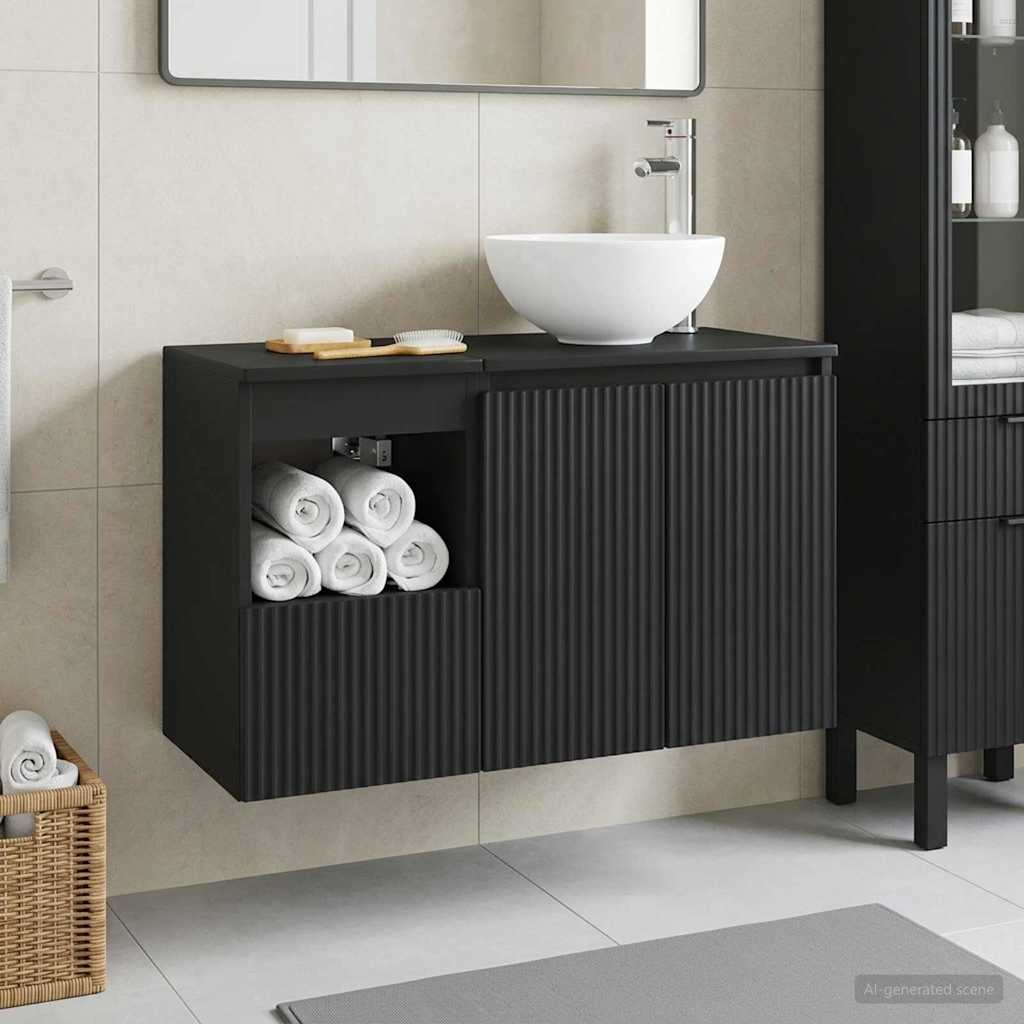 vidaXL Bathroom Furniture Set 2 pcs Black Engineered Wood 1