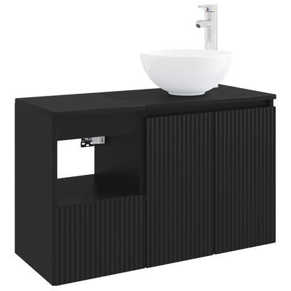 vidaXL Bathroom Furniture Set 2 pcs Black Engineered Wood 2