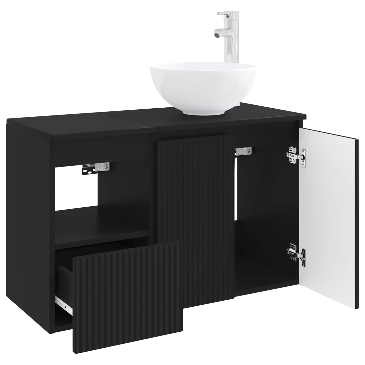 vidaXL Bathroom Furniture Set 2 pcs Black Engineered Wood 4