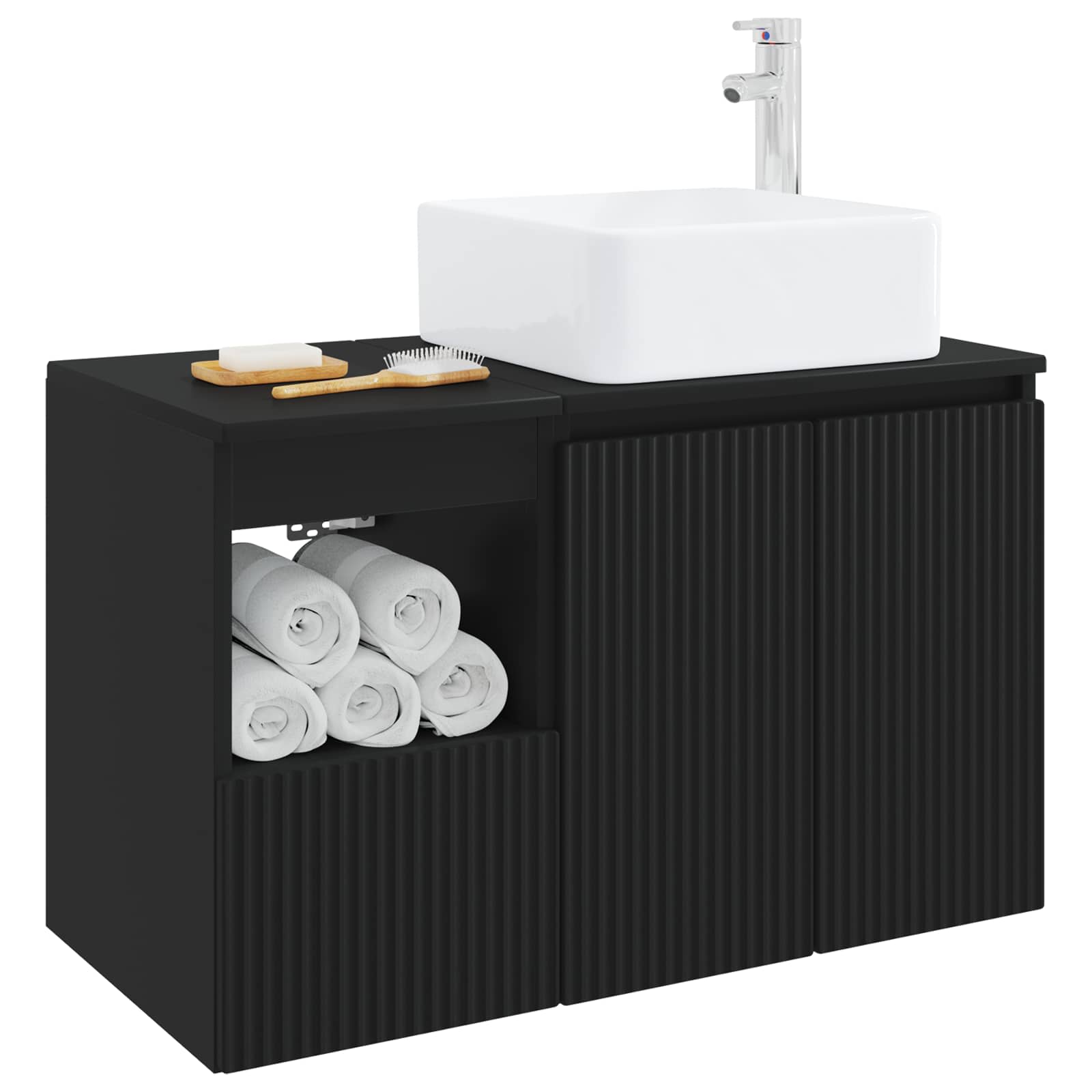 vidaXL Bathroom Furniture Set 2 pcs Black Engineered Wood 3