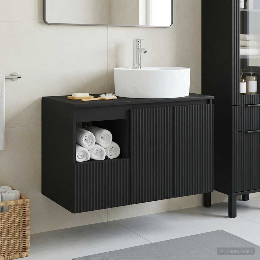 vidaXL Bathroom Furniture Set 2 pcs Black Engineered Wood 1