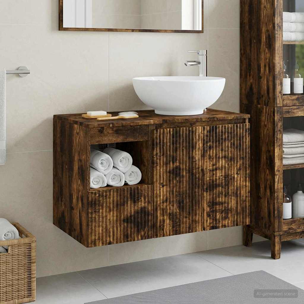 vidaXL Bathroom Furniture Set 2 pcs Smoked Oak Engineered Wood 1