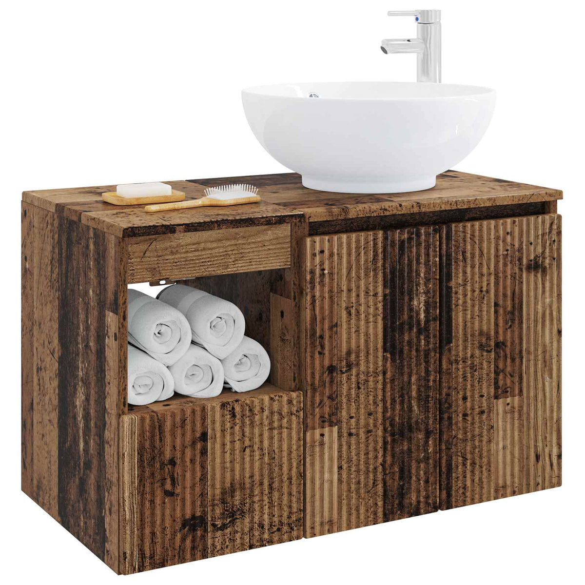 vidaXL Bathroom Furniture Set 2 pcs Old Wood Engineered Wood 3