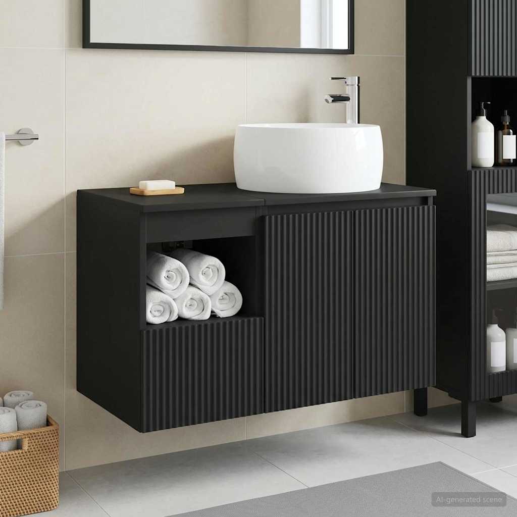 vidaXL Bathroom Furniture Set 2 pcs Black Engineered Wood 1