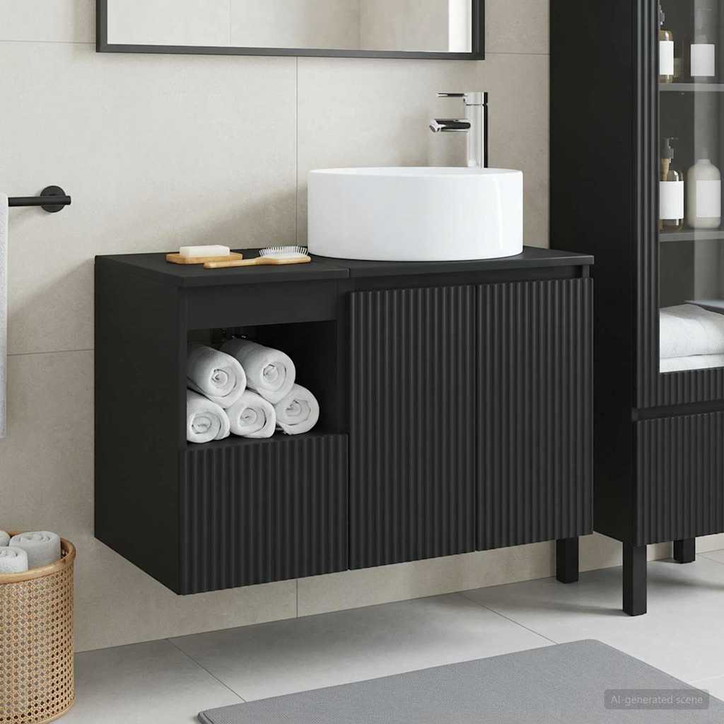 vidaXL Bathroom Furniture Set 2 pcs Black Engineered Wood 1